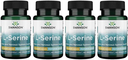 4 Pack of Swanson Ajipure L-Serine Amino Acid Supplement for Brain Health & Cognitive Function - 60 Veggie Capsules, 500mg