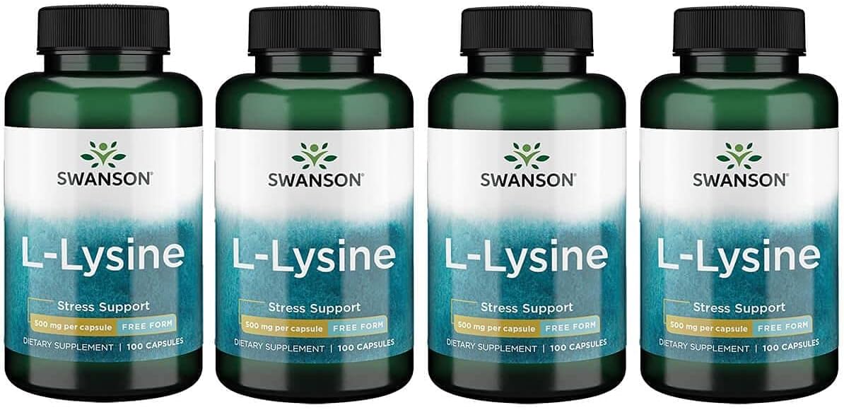 4 Pack of Swanson Amino Acid Free-Form L-Lysine 500mg Capsules