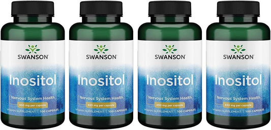 4 Pack of Swanson Inositol 650mg 100 Capsules - Dietary Supplement for Wellness and Mood Support