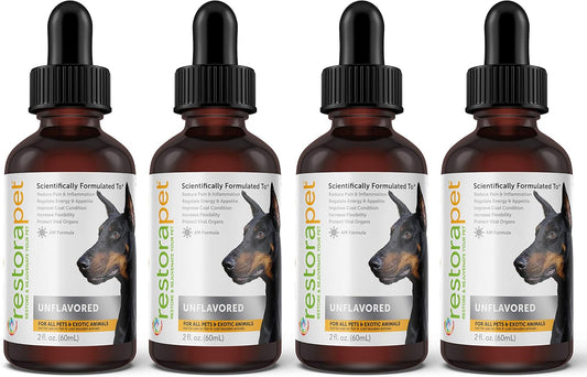 4-Pack RestoraPet Unflavored Liquid Multivitamin for Dogs & Cats | Natural Arthritis Pain Relief | Hip & Joint Vitamins | Anti-Inflammatory Supplement | Organic & Non-GMO, Vet Recommended