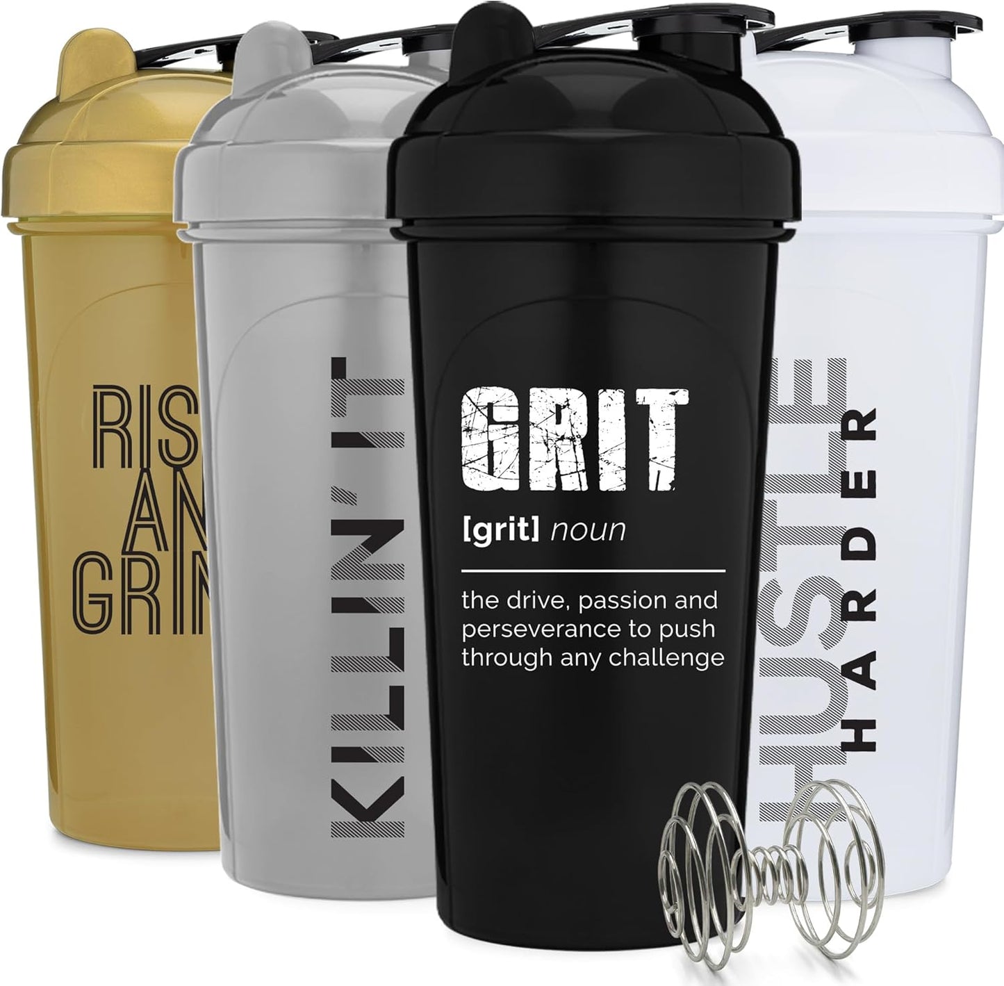 4-Pack Shaker Bottles with Agitator + 5-Pack Protein Funnels Bundle - BPA-Free & Dishwasher Safe, GOMOYO Fitness