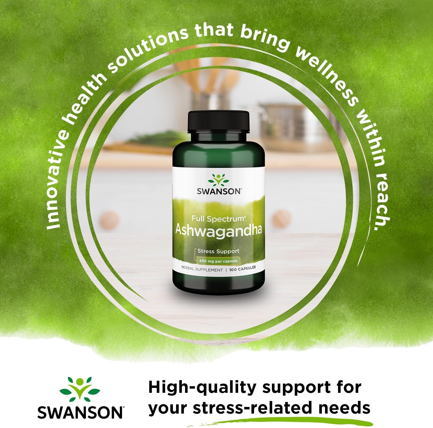 4 Pack Swanson Ashwagandha Root Supplement Capsules - 450mg for Stress Relief & Energy Support - Ayurvedic Wellness