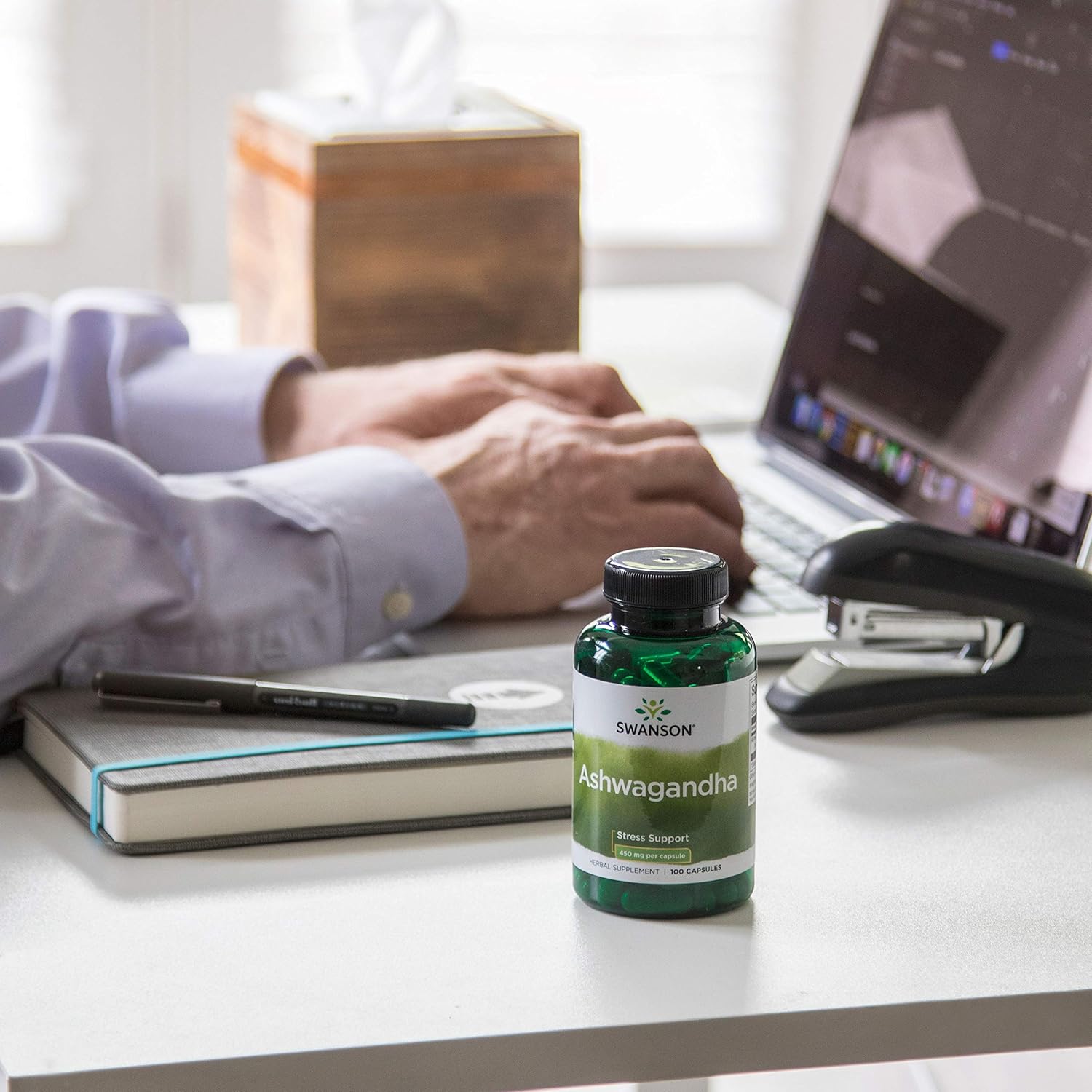 4 Pack Swanson Ashwagandha Root Supplement Capsules - 450mg for Stress Relief & Energy Support - Ayurvedic Wellness