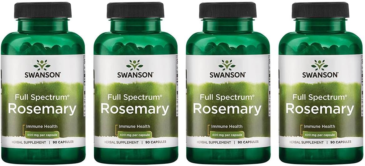 4-Pack Swanson Full Spectrum Rosemary Capsules - Immune Health Support Supplement - Natural Formula for Overall Wellness - 90 Capsules, 400mg