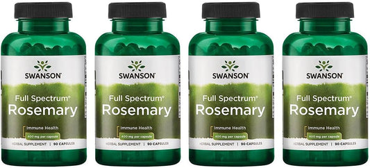 4-Pack Swanson Full Spectrum Rosemary Capsules - Immune Health Support Supplement - Natural Formula for Overall Wellness - 90 Capsules, 400mg