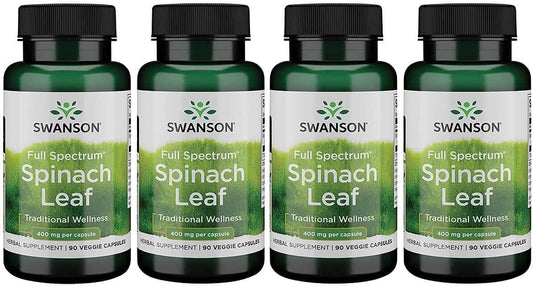 4 Pack Swanson Full Spectrum Spinach Leaf 400mg 90 Veg Capsules - Organic Supplement