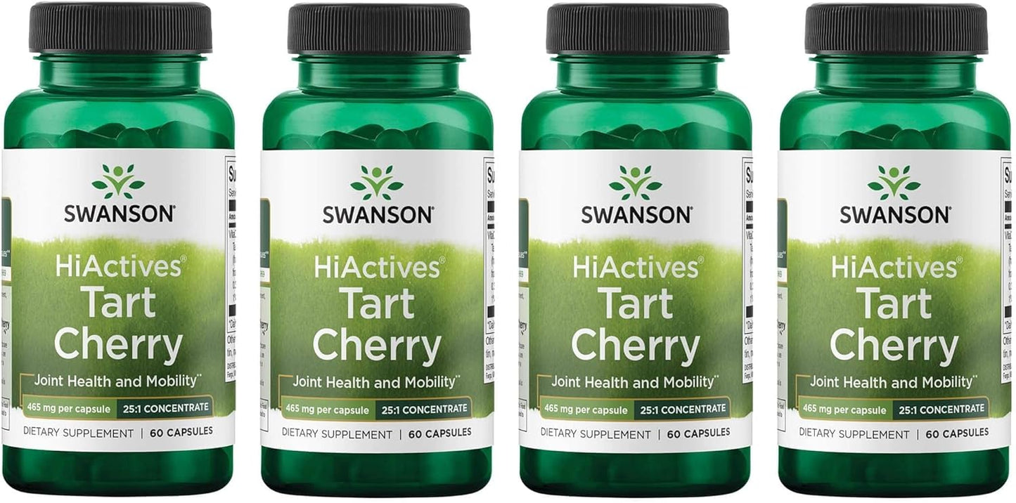 4 Pack Swanson HiActives Tart Cherry Capsules 465mg - Natural Joint Health Support Supplement - Promotes Mobility, Flexibility, Collagen & Connective Tissue Strength
