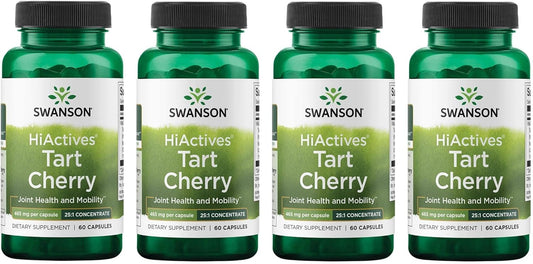 4 Pack Swanson HiActives Tart Cherry Capsules 465mg - Natural Joint Health Support Supplement - Promotes Mobility, Flexibility, Collagen & Connective Tissue Strength