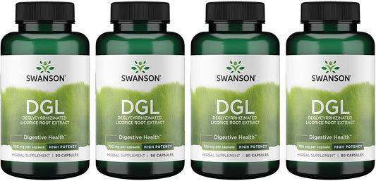 4 Pack Swanson High Potency DGL Licorice Root Extract Capsules - Natural Digestive Health & GI Tract Support - Stomach Soother Herbal Supplement