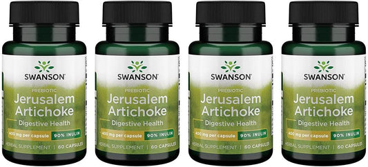4 Pack Swanson Premium Jerusalem Artichoke Prebiotic Capsules - 90% Inulin 400mg - 240 Capsules