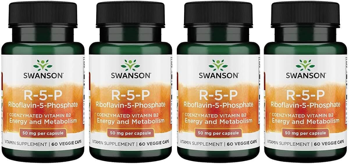 4 Pack Swanson R-5-P Vitamin B2 Supplement for Energy, Metabolism & Vision - Natural Wellness Formula (60 Capsules)