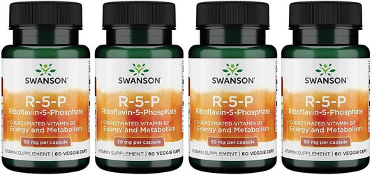 4 Pack Swanson R-5-P Vitamin B2 Supplement for Energy, Metabolism & Vision - Natural Wellness Formula (60 Capsules)
