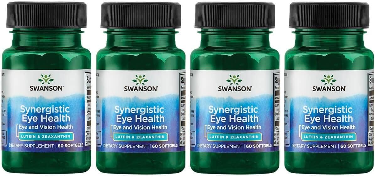 4-Pack Swanson Synergistic Eye Health Softgels with Lutemax Lutein 20mg and OmniXan Zeaxanthin 2mg for Vision Support