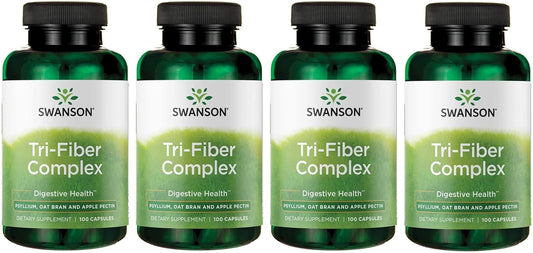 4 Pack Swanson Tri-Fiber Complex Capsules with Psyllium, Oat Bran, and Apple Pectin for Digestive Health - 100 Capsules