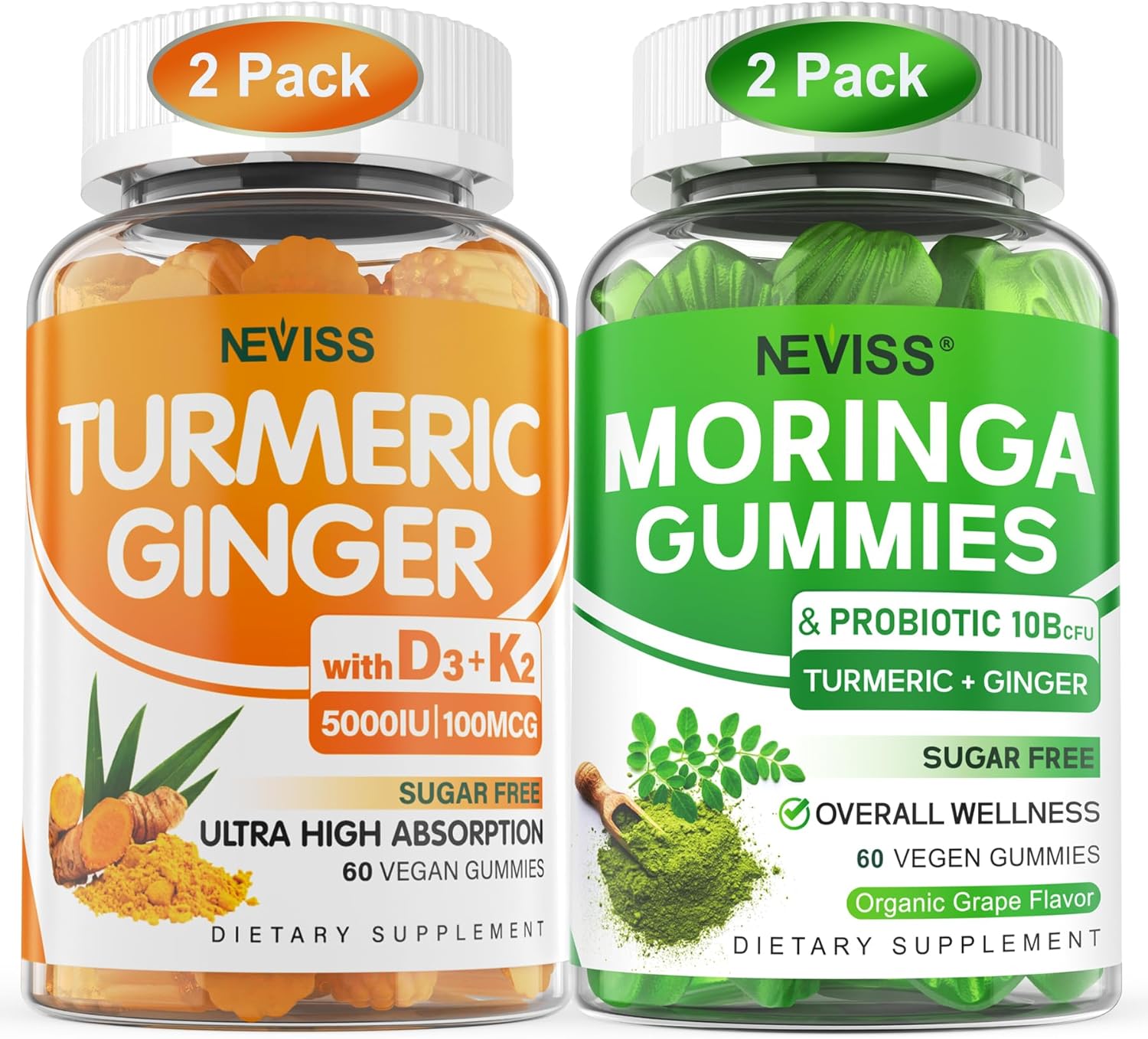 4 Pack Turmeric Ginger and Moringa Gummies for Wellness Support