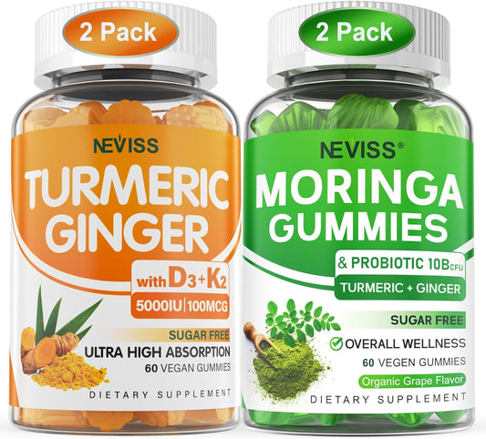 4 Pack Turmeric Ginger and Moringa Gummies for Wellness Support