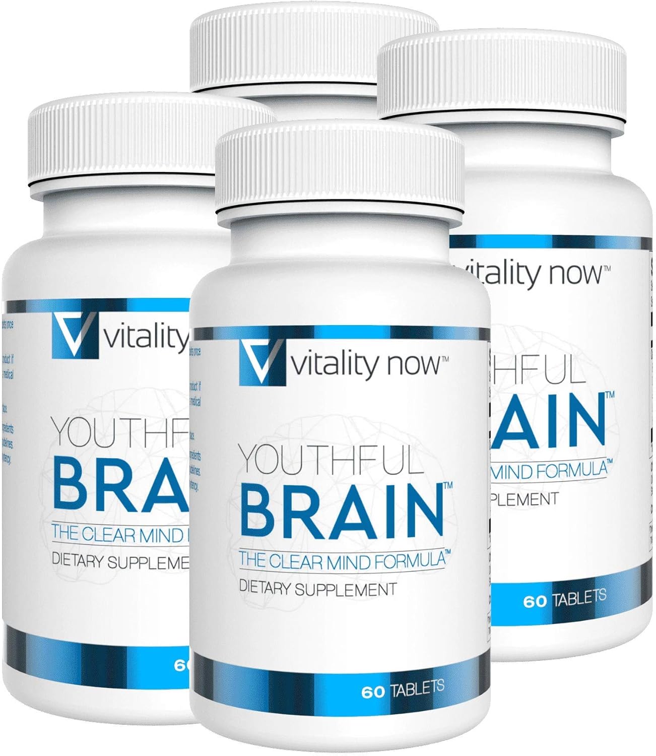 4-Pack Vitality Now Youthful Brain Memory & Brain Health Support Supplement - Bacopa Monnieri, Ginkgo Biloba, B12 - 240 Capsules for Brain Booster Clarity - 120-Day Supply