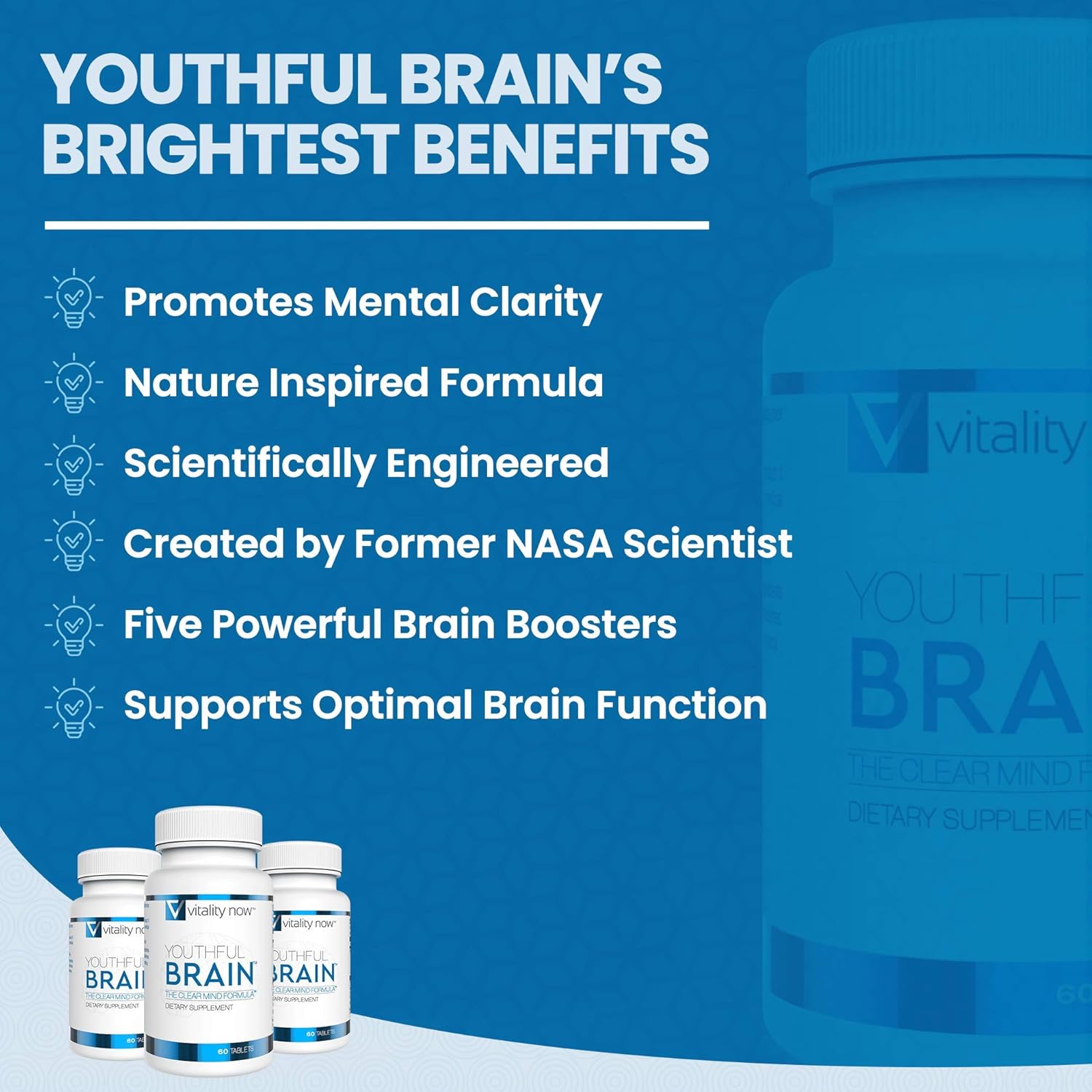 4-Pack Vitality Now Youthful Brain Memory & Brain Health Support Supplement - Bacopa Monnieri, Ginkgo Biloba, B12 - 240 Capsules for Brain Booster Clarity - 120-Day Supply