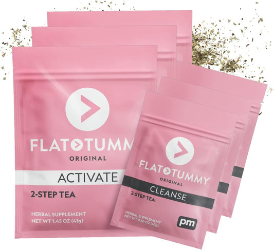4-Week Flat Tummy Tea Detox Program for Energy Boost & Bloating Reduction - Natural Cleanse with Green Tea, Lemon Balm, Dandelion, Fennel - Digestion Support - 3 Pack