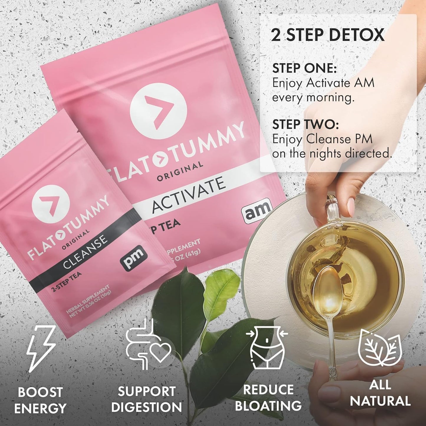 4-Week Flat Tummy Tea Detox Program for Energy Boost & Bloating Reduction - Natural Cleanse with Green Tea, Lemon Balm, Dandelion, Fennel - Digestion Support - 3 Pack