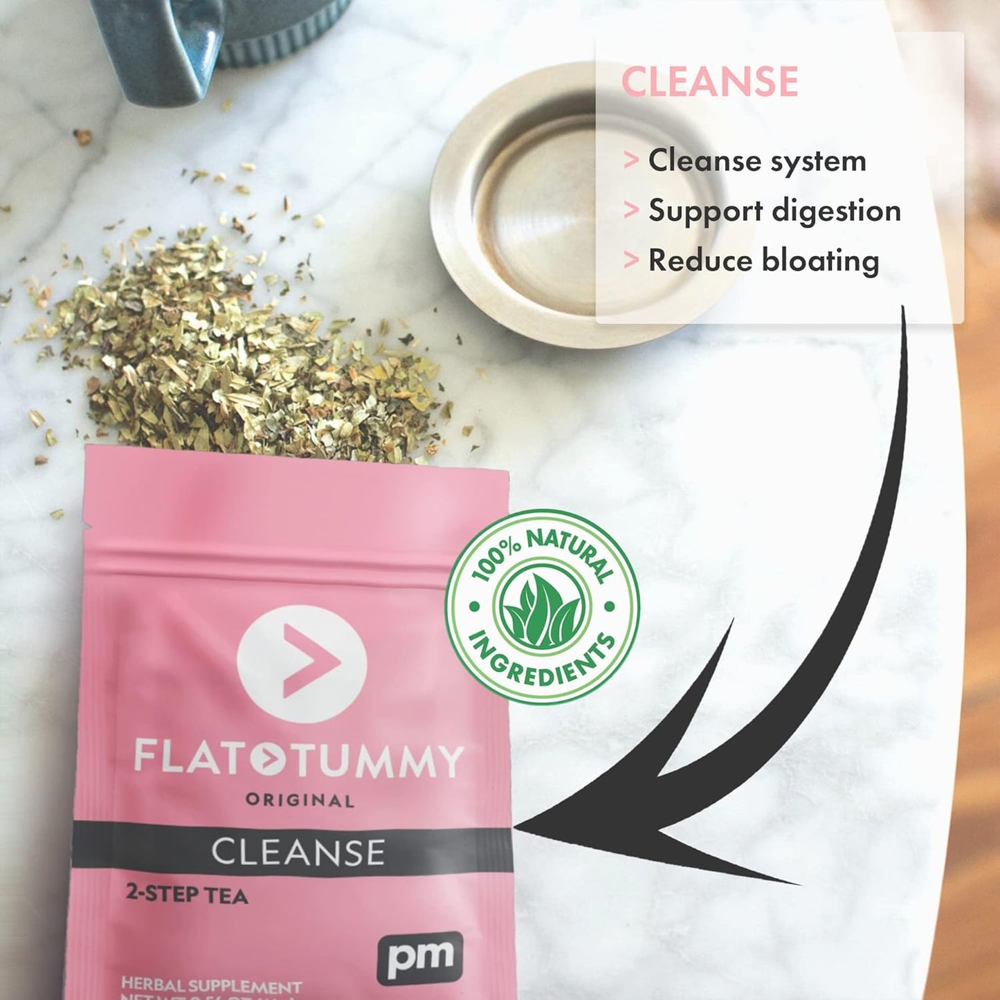 4-Week Flat Tummy Tea Detox Program for Energy Boost & Bloating Reduction - Natural Cleanse with Green Tea, Lemon Balm, Dandelion, Fennel - Digestion Support - 3 Pack