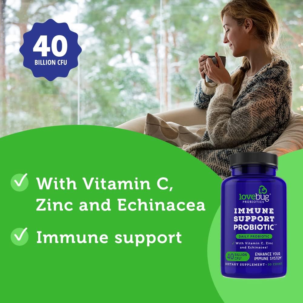 40 Billion CFU Probiotic with Vitamin C, Zinc, Echinacea - Immune Support for Men & Women - 30 Capsules