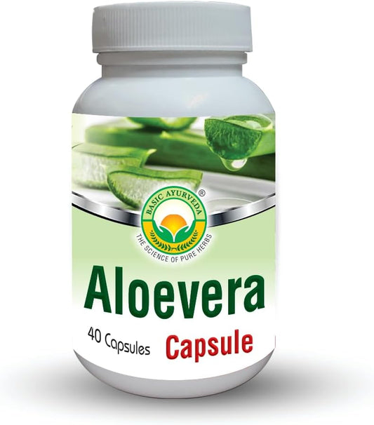 40-Count Aloe Vera Capsules for Digestive Health | Herbal Supplement for Bowel Regulation | Soothes Digestive Tract | Ayurvedic Formula