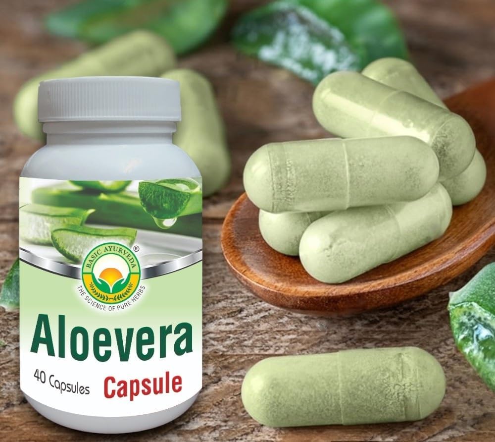 40-Count Aloe Vera Capsules for Digestive Health | Herbal Supplement for Bowel Regulation | Soothes Digestive Tract | Ayurvedic Formula