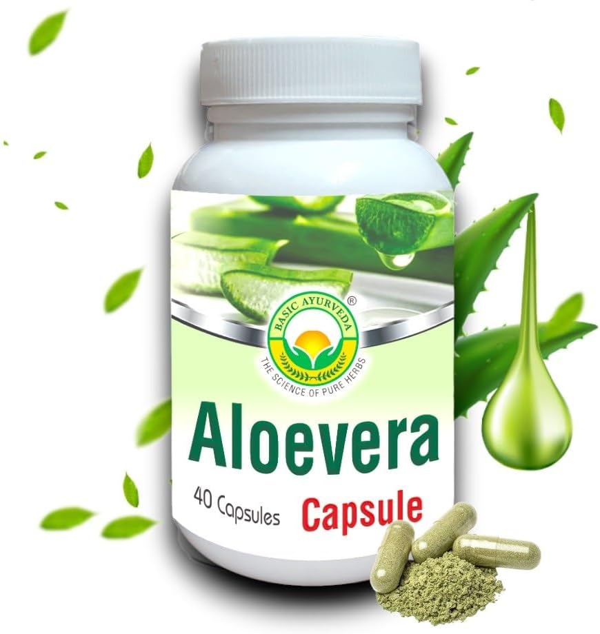 40-Count Aloe Vera Capsules for Digestive Health | Herbal Supplement for Bowel Regulation | Soothes Digestive Tract | Ayurvedic Formula