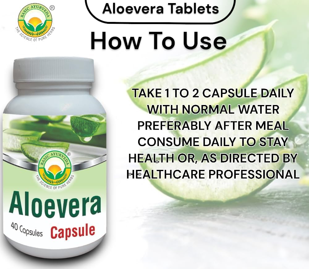 40-Count Aloe Vera Capsules for Digestive Health | Herbal Supplement for Bowel Regulation | Soothes Digestive Tract | Ayurvedic Formula