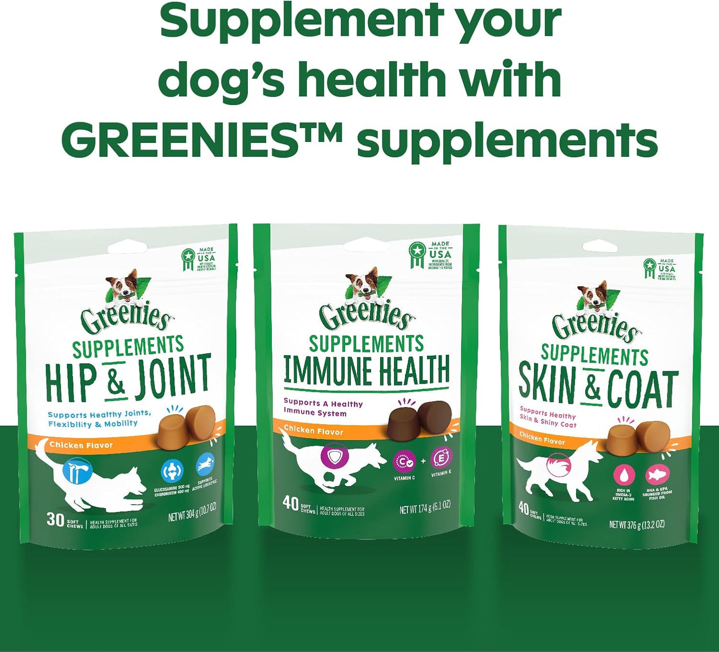 40 Count Greenies Chicken-Flavor Soft Chews Dog Skin & Coat Supplements With Fish Oil & Omega 3 Fatty Acids