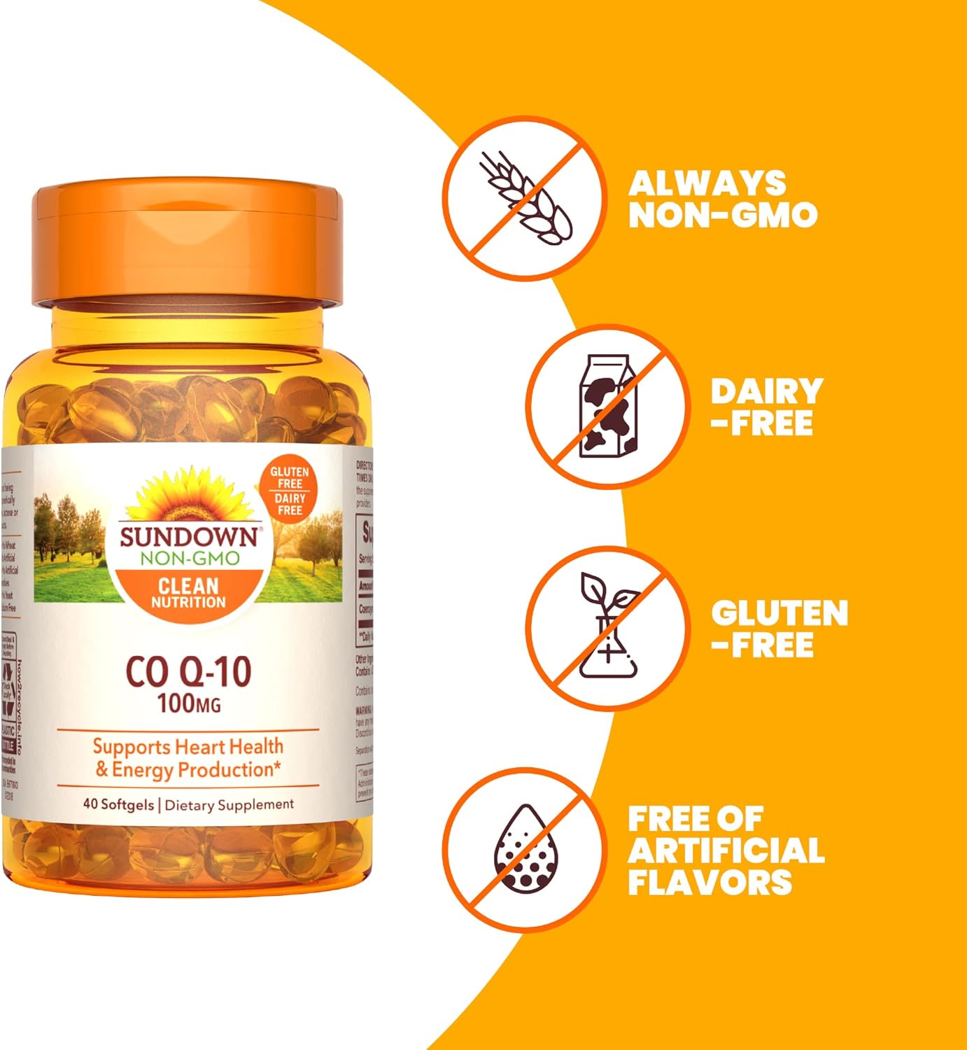 40 Count Sundown CoQ10 100mg Softgels for Heart Health & Energy Production