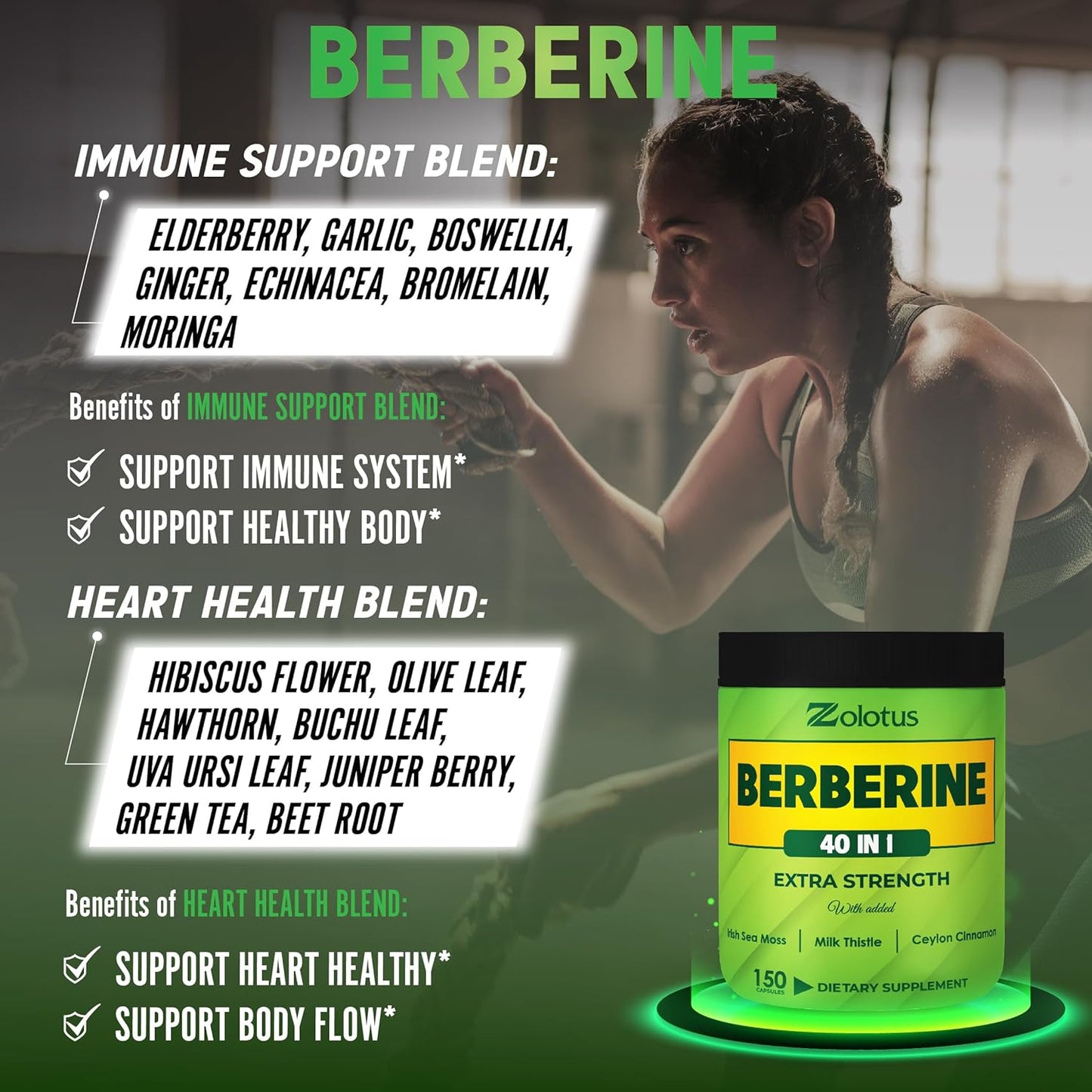 40-in-1 Berberine Supplement with Sea Moss, Cinnamon, Milk Thistle, Apple Cider Vinegar, Quercetin for Digestion, Immune System, Heart Health
