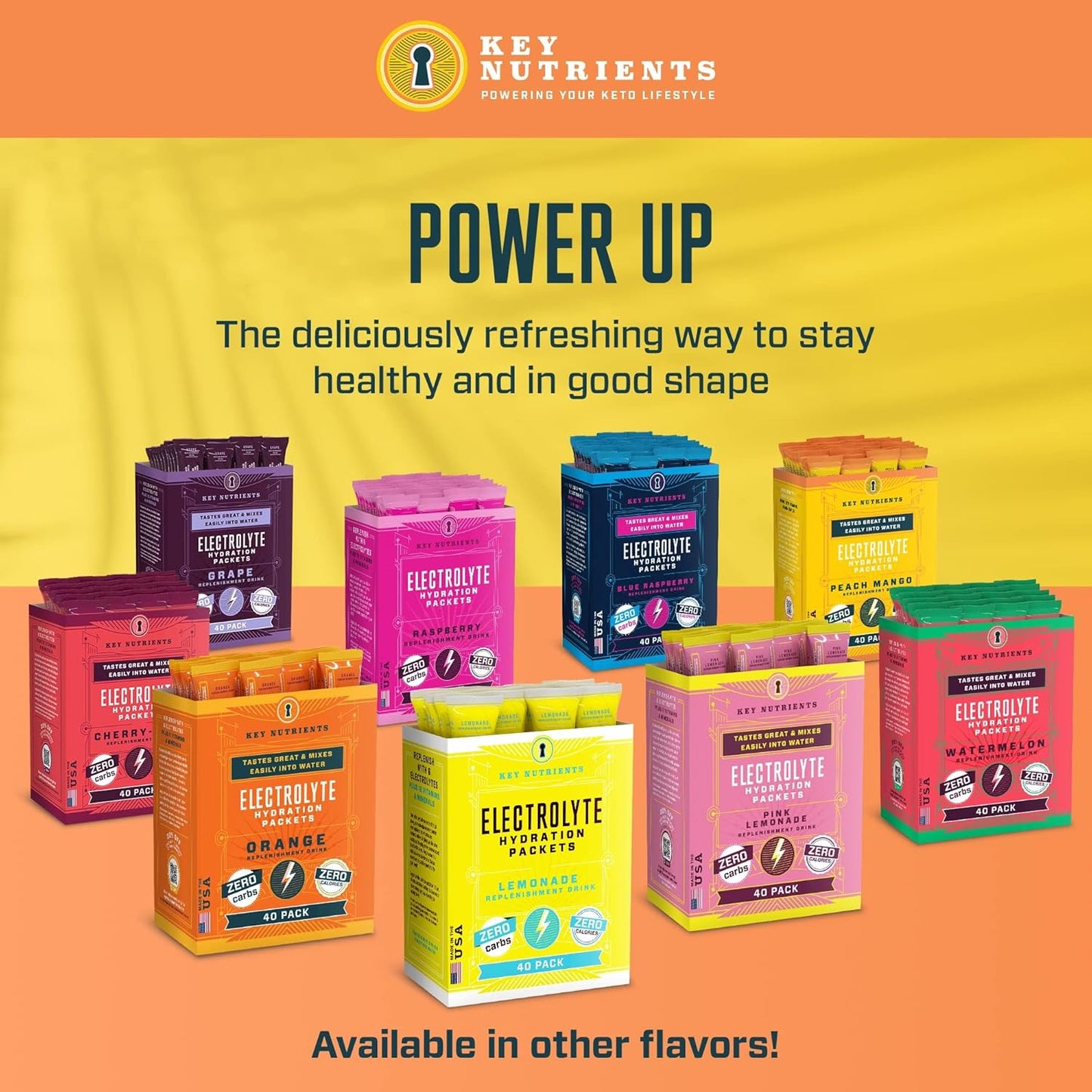 40 Pack Tropical Peach Mango Electrolyte Powder Packets - Key Nutrients Multivitamin Post Workout Recovery Hydration - Sugar-Free, Calorie-Free Travel Powder