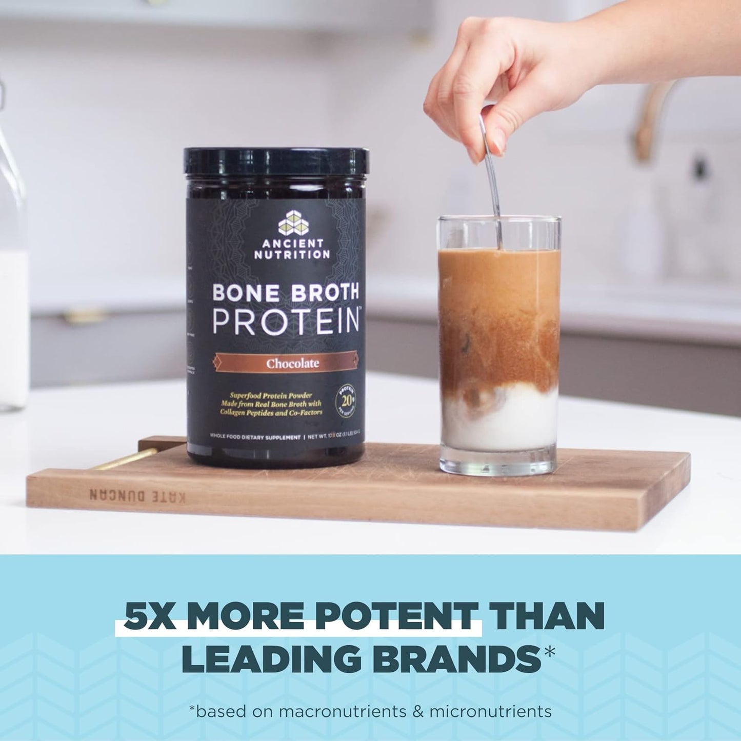 40 Servings of Ancient Nutrition Bone Broth Protein Powder in Chocolate and Vanilla Flavors