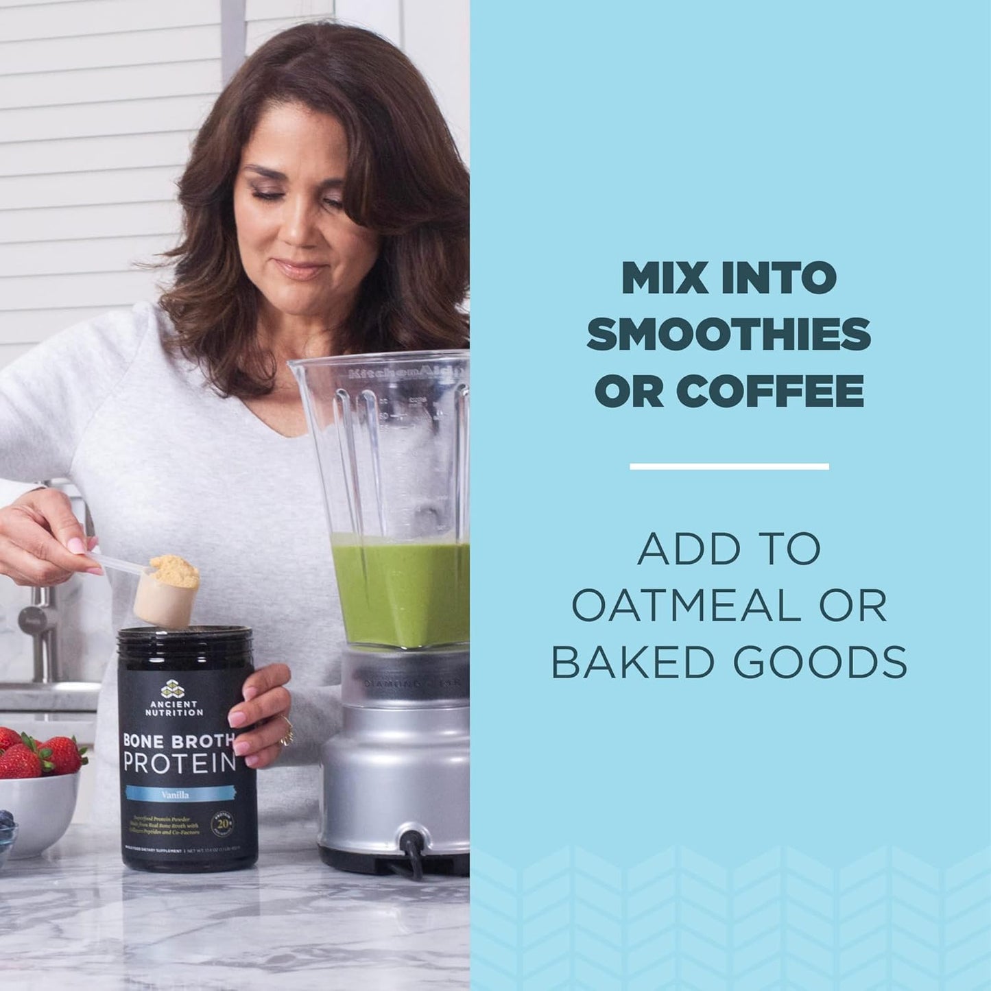 40 Servings of Ancient Nutrition Bone Broth Protein Powder in Chocolate and Vanilla Flavors