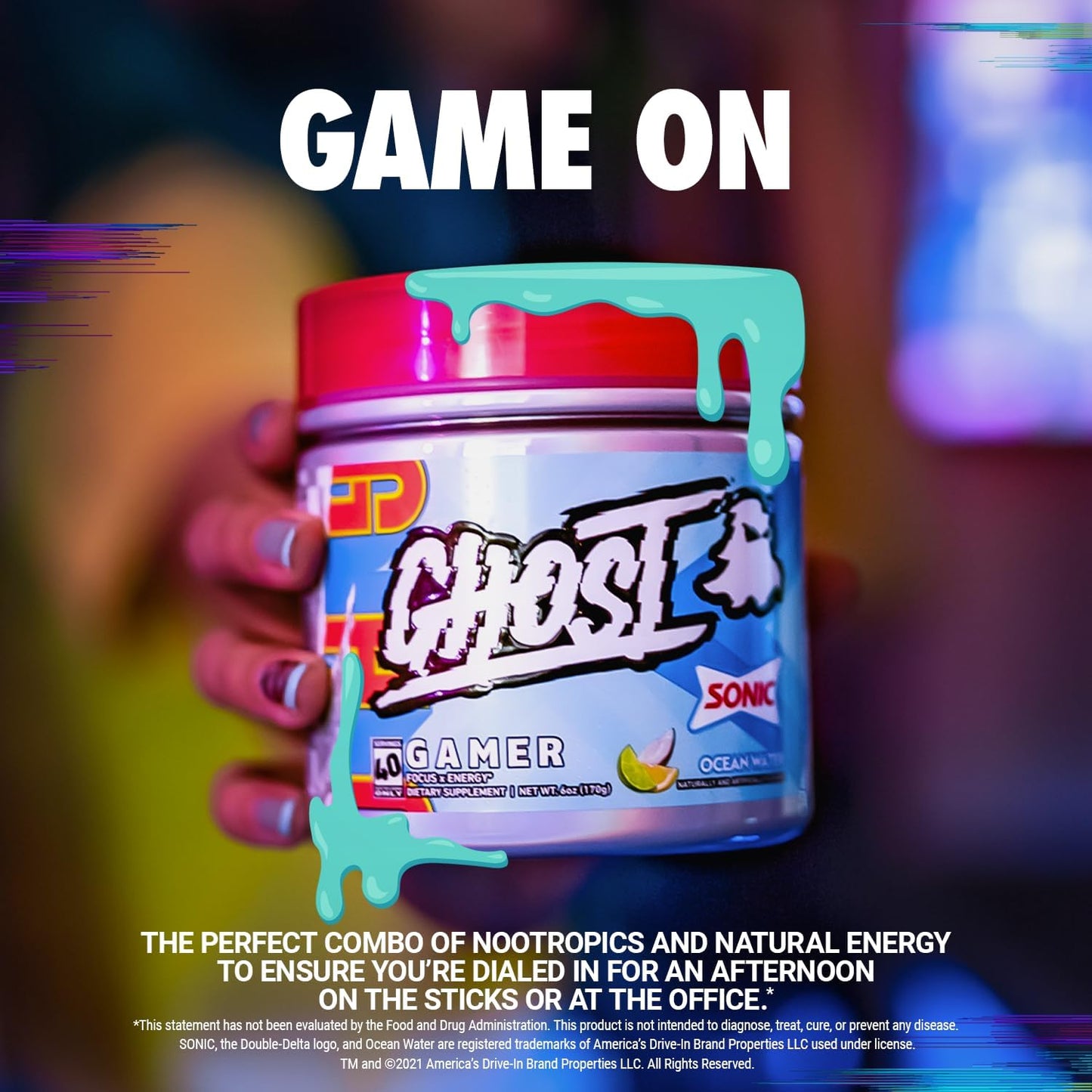 40 Servings of Sonic Ocean Water Energy & Focus Formula for Gamers - Vegan & Gluten-Free with Nootropics & Natural Caffeine