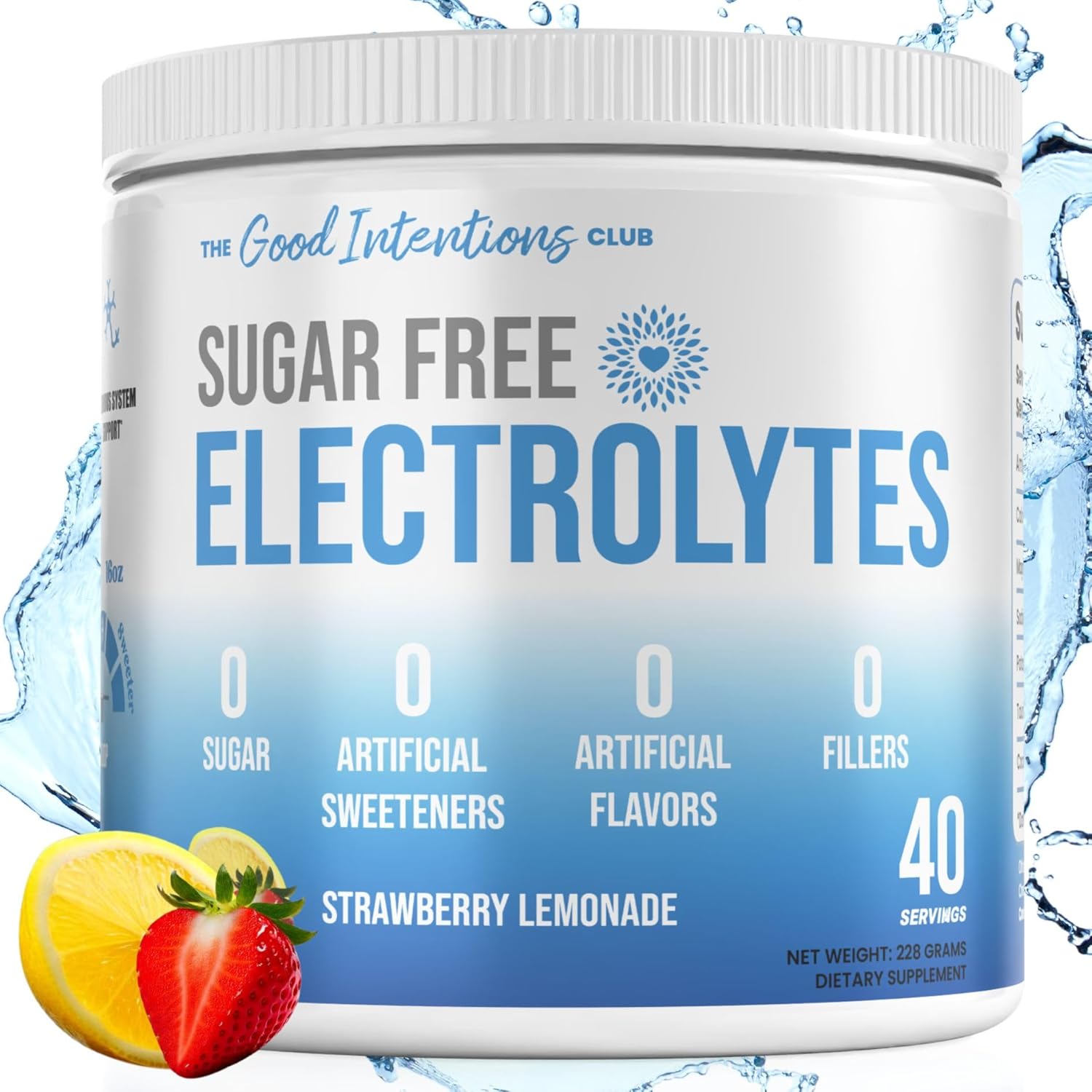 40 Servings Strawberry Lemonade Electrolytes Powder - No Sugar, Artificial Sweeteners, or Flavors - Hydration Powder with Sugar Free Electrolytes