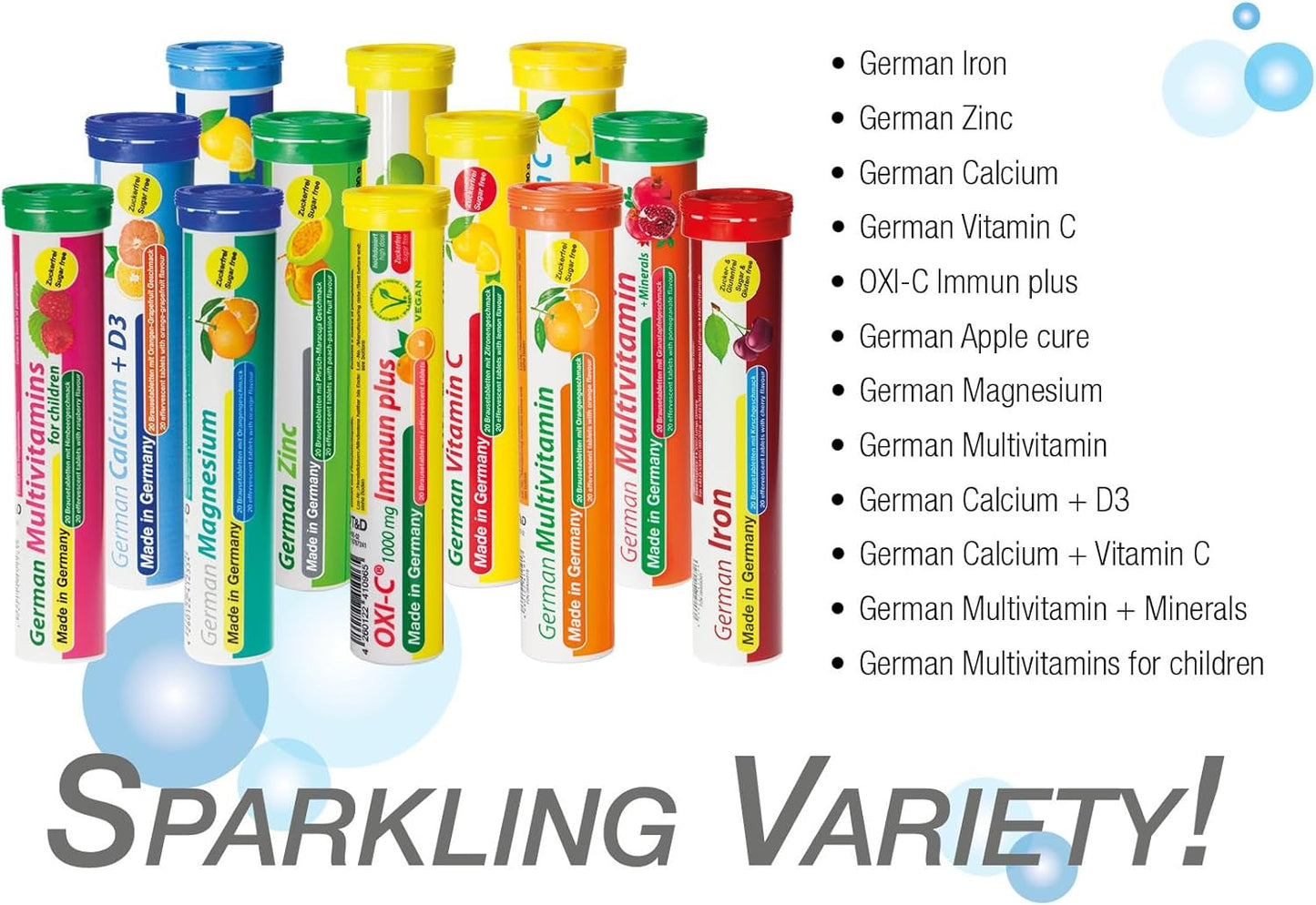 40 Vegan Effervescent Multivitamin + Mineral Tablets with 10 Vitamins & 2 Minerals - Pomegranate Flavor from Germany