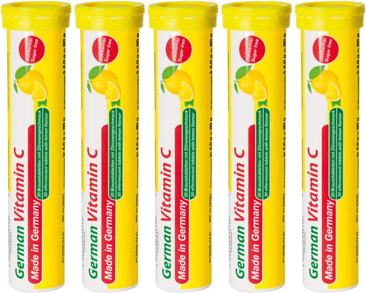 40 Vegan Lemon Lime Effervescent Vitamin C Tablets - 180mg - Made in Germany by T&D