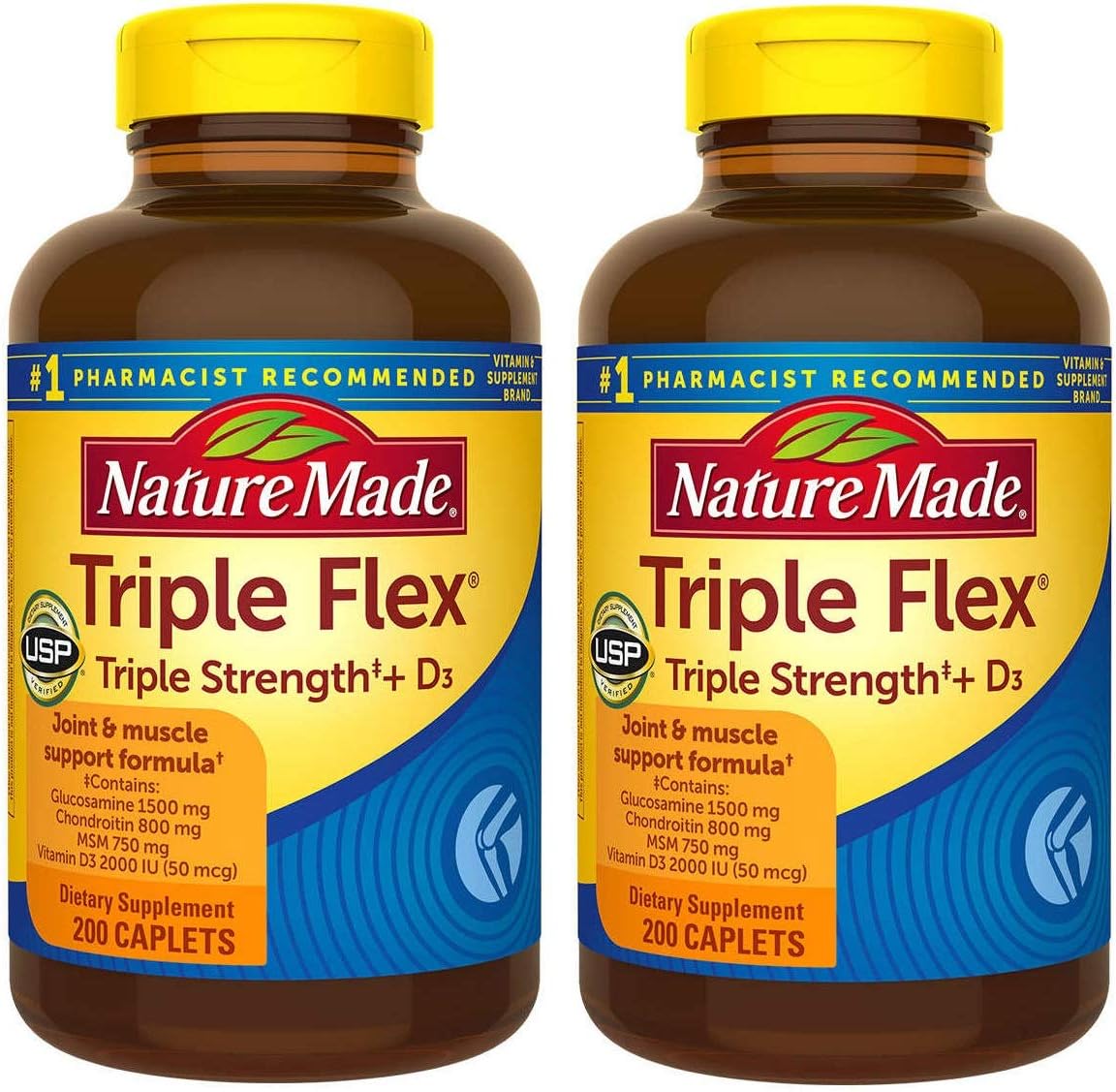 400 Caplets Nature Made TripleFlex with Glucosamine, Chondroitin, and MSM - 2 Bottles