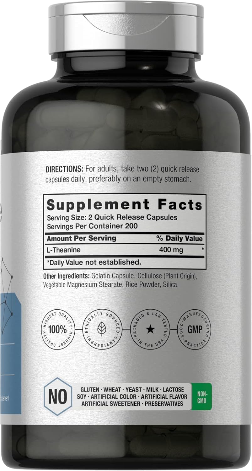 400 Capsules of Horbäach L-Theanine 400mg - High Potency, Non-GMO, Gluten Free