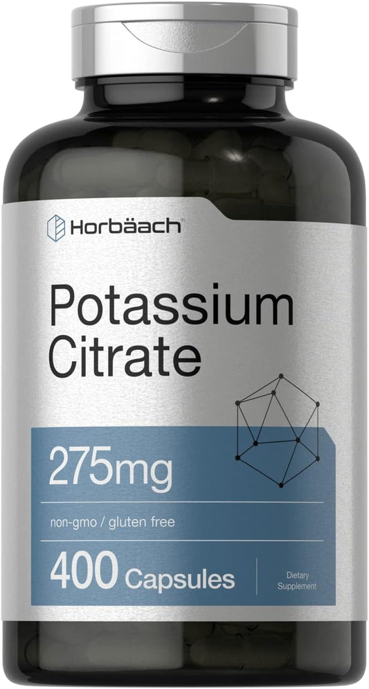 400 Capsules of Non-GMO Potassium Citrate Supplement 275 mg - Gluten Free Formula by Horbäach