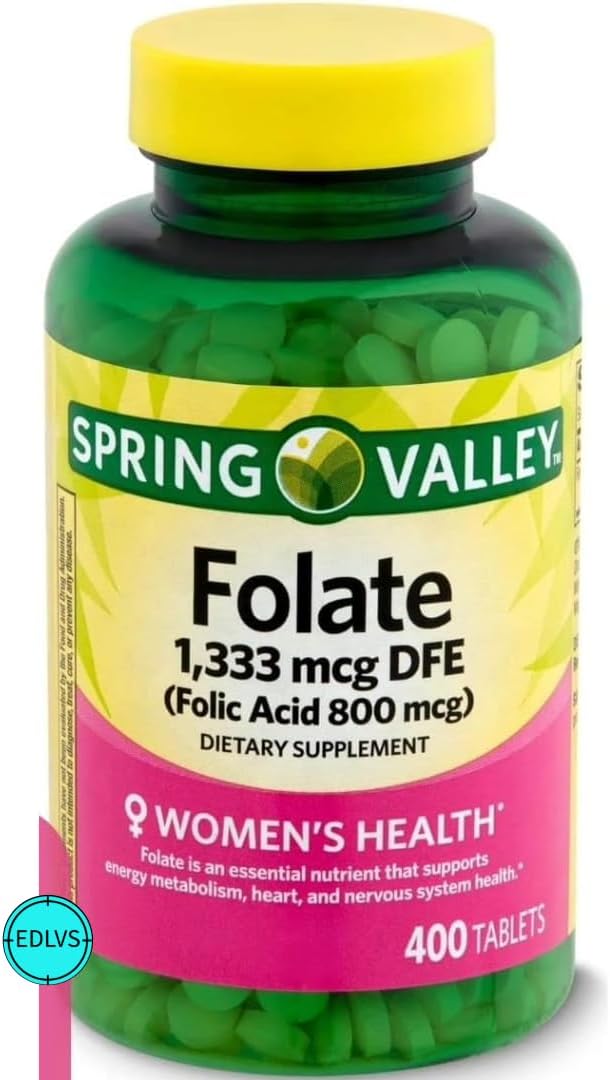 400 Count Generic Folate Dietary Supplement with 1,333 mcg - Enhanced with EDLVS Sticker