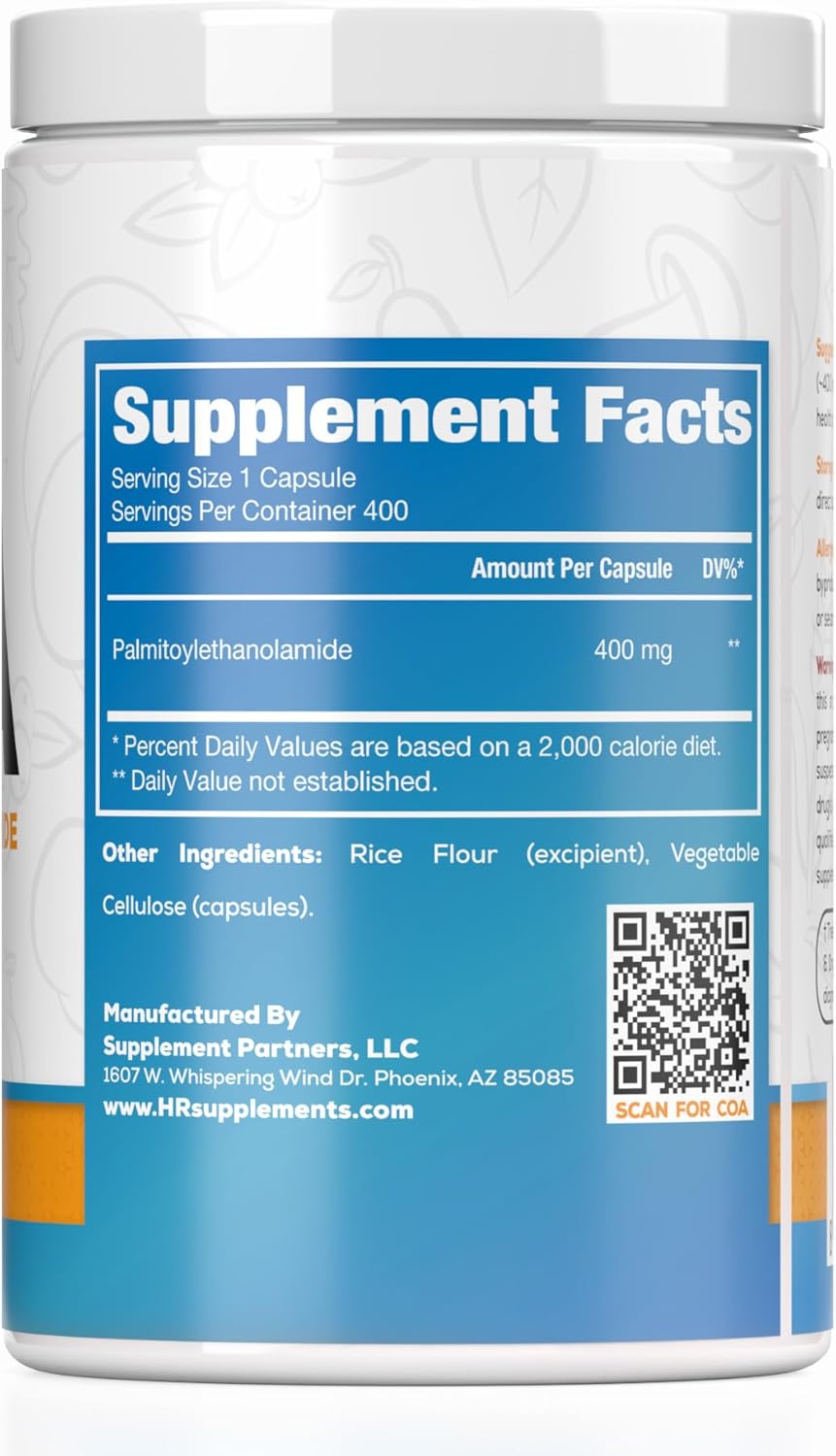 400 Count Harvest Naturals Palmitoylethanolamide Capsules 400mg - Supports Natural Relief from Inflammation and Discomfort