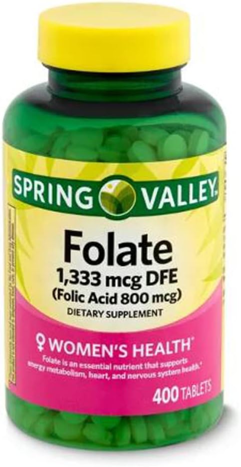 400 Count Spring Valley Folate Dietary Supplement 1,333 mcg for Overall Wellness