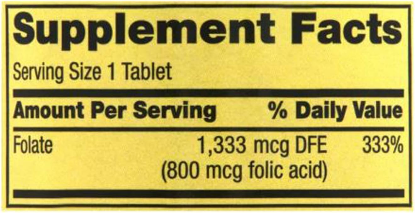 400 Count Spring Valley Folate Dietary Supplement 1,333 mcg for Overall Wellness