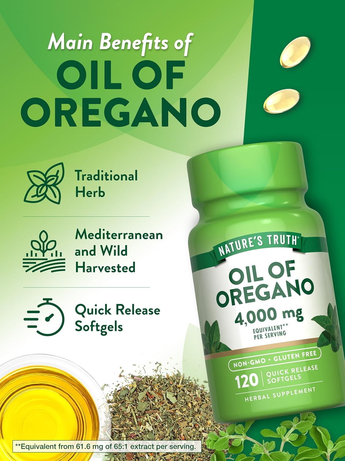 4000 mg Oil of Oregano Softgels - 120 Count Non-GMO & Gluten Free Herbal Supplement by Nature's Truth
