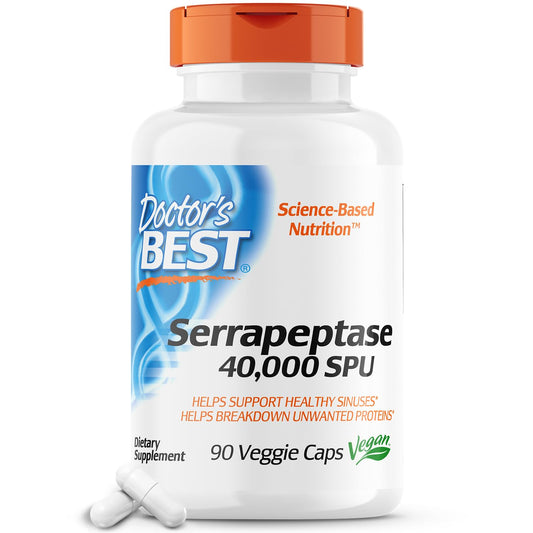 40,000 SPU Serrapeptase Capsules for Sinus Health - Non-GMO Vegan Supplement