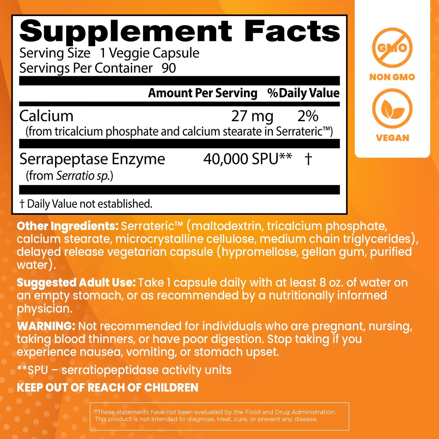 40,000 SPU Serrapeptase Capsules for Sinus Health - Non-GMO Vegan Supplement